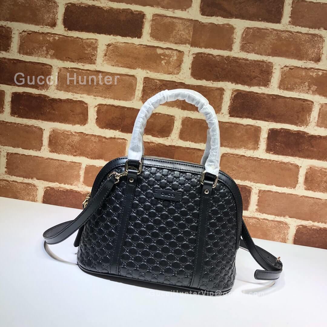 Gucci Micro GG Leather Convertible Mini Dome Top Handle Bag Black 449654